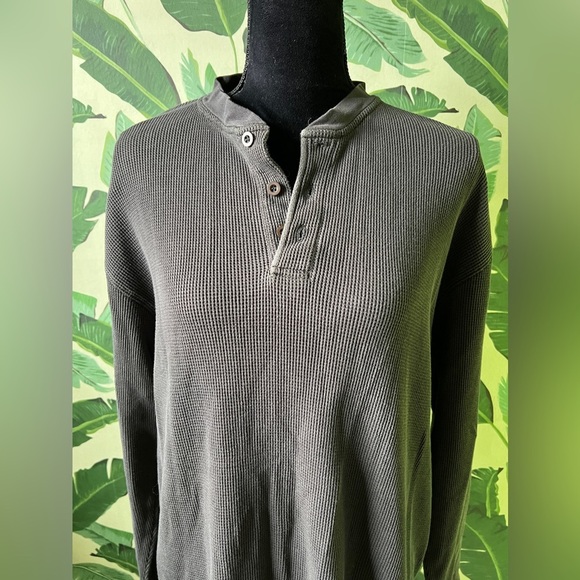 Henley Top Oversized Gray Waffle Thermal Long Sleeve men XL - Picture 5 of 8